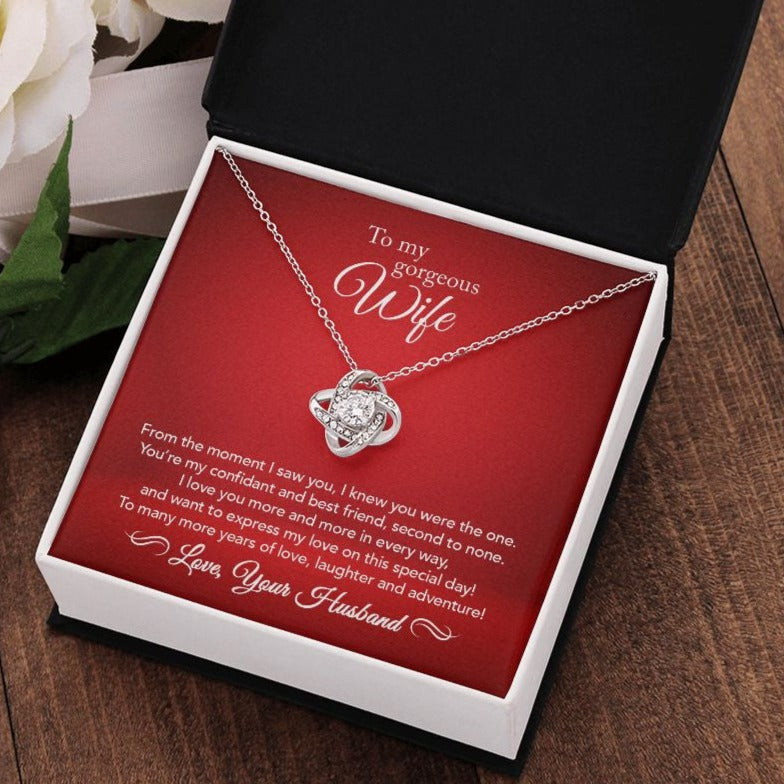 To My Wife - Confidant & Best Friend - Love Knot Necklace - Crimson Message Card