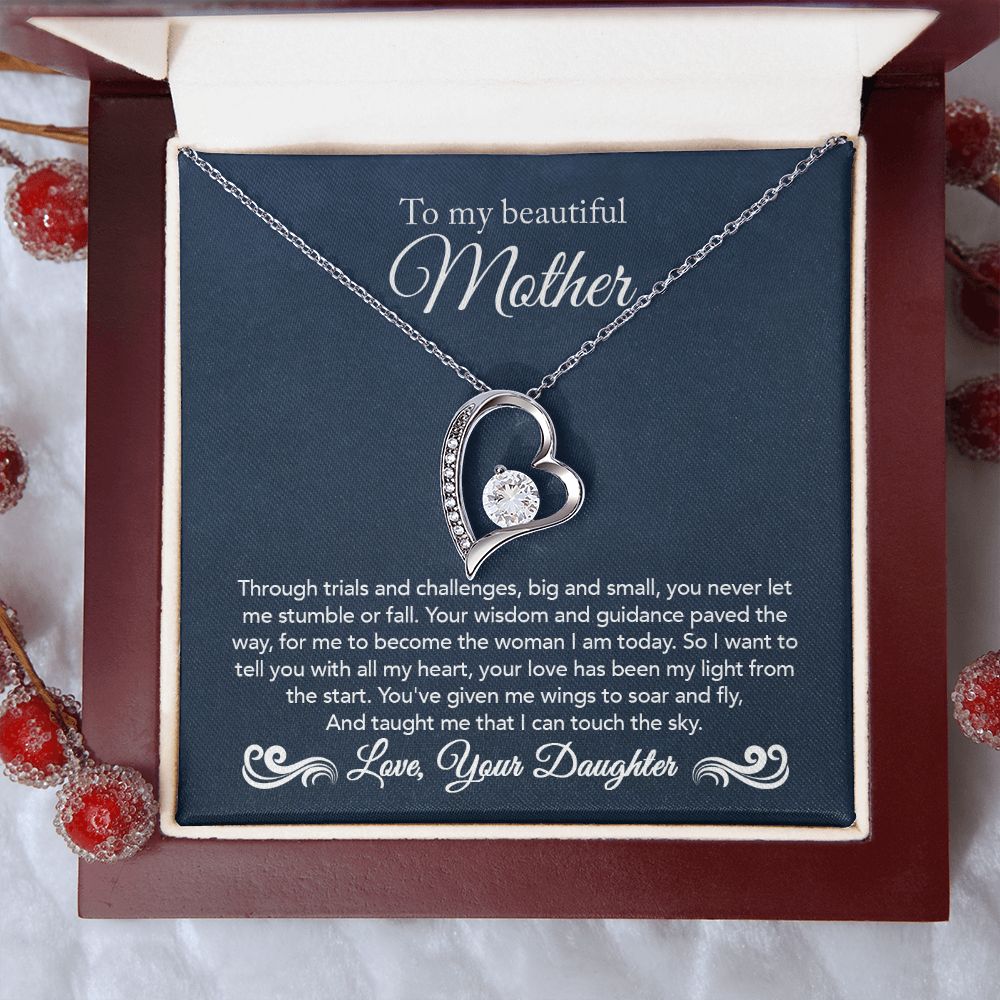 To My Mother Gift Forever Love Necklace Message Card Gift from Daughter to Mom Gift - Touch The Sky - Navy