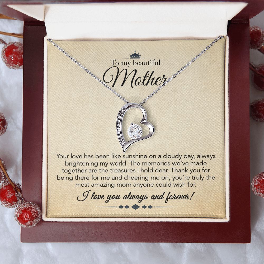 To My Mother Gift Forever Love Necklace Message Card Gift from Daughter or Son to Mom Gift - Your Love Is Like Sunshine - Parchment