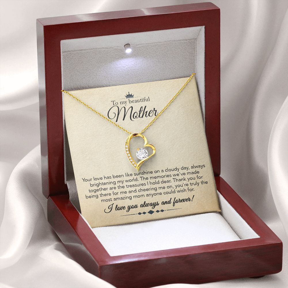 To My Mother Gift Forever Love Necklace Message Card Gift from Daughter or Son to Mom Gift - Your Love Is Like Sunshine - Parchment