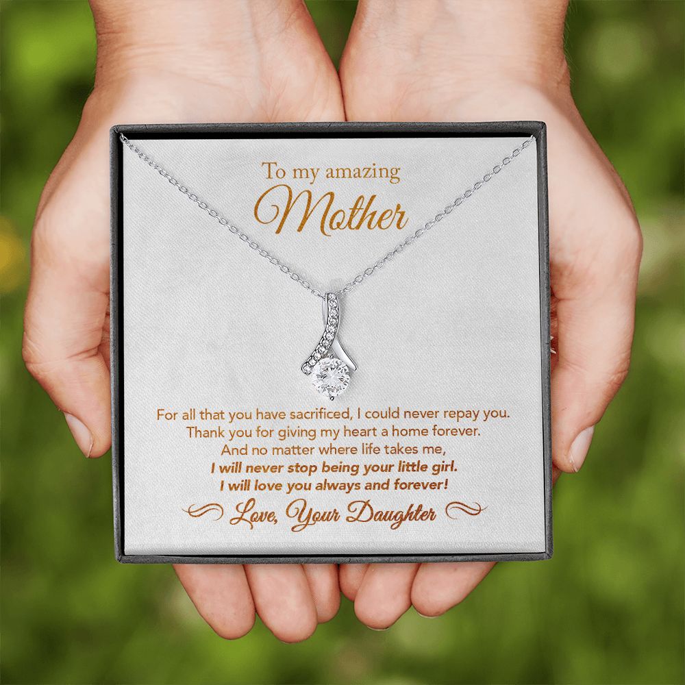 To My Mother Gift Alluring Beauty Necklace Message Card Gift from Daughter to Mom Gift - All You Have Sacrificed - Marble White
