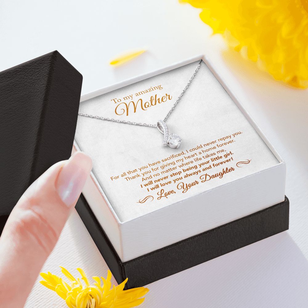 To My Mother Gift Alluring Beauty Necklace Message Card Gift from Daughter to Mom Gift - All You Have Sacrificed - Marble White