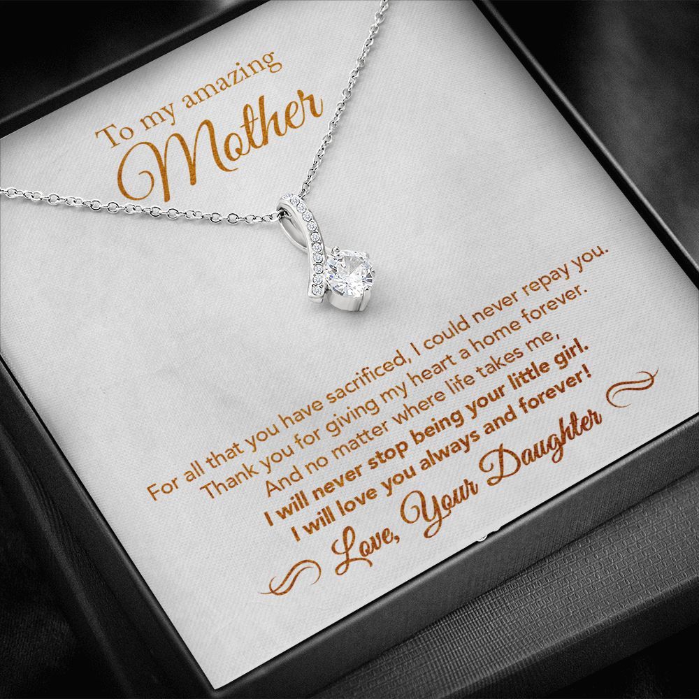 To My Mother Gift Alluring Beauty Necklace Message Card Gift from Daughter to Mom Gift - All You Have Sacrificed - Marble White