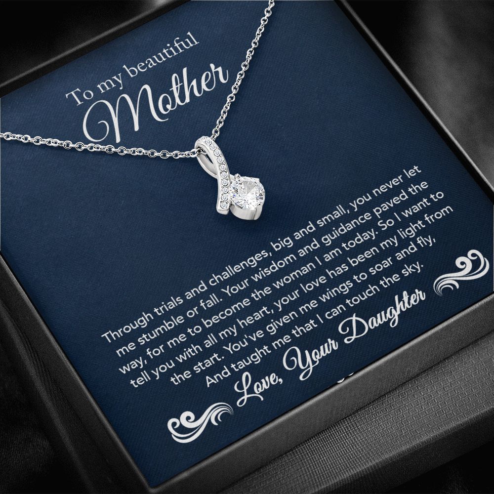 To My Mother Gift Alluring Beauty Necklace Message Card Gift from Daughter to Mom Gift - Touch The Sky - Navy