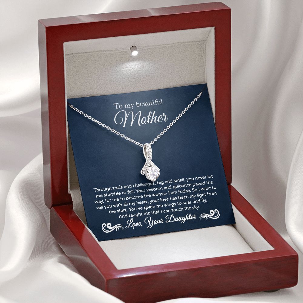 To My Mother Gift Alluring Beauty Necklace Message Card Gift from Daughter to Mom Gift - Touch The Sky - Navy