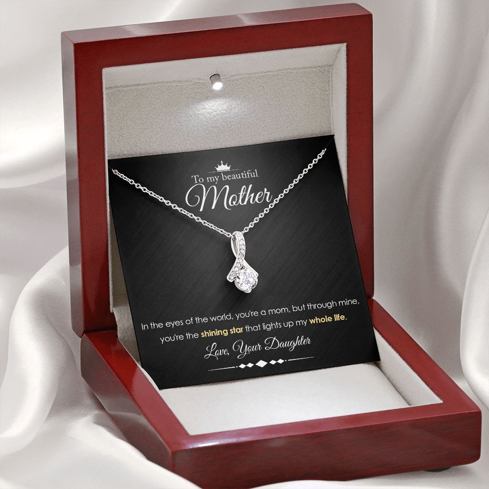 To My Mother Gift Alluring Beauty Necklace Message Card Gift from Daughter to Mom Gift - Shining Star - Marble Black