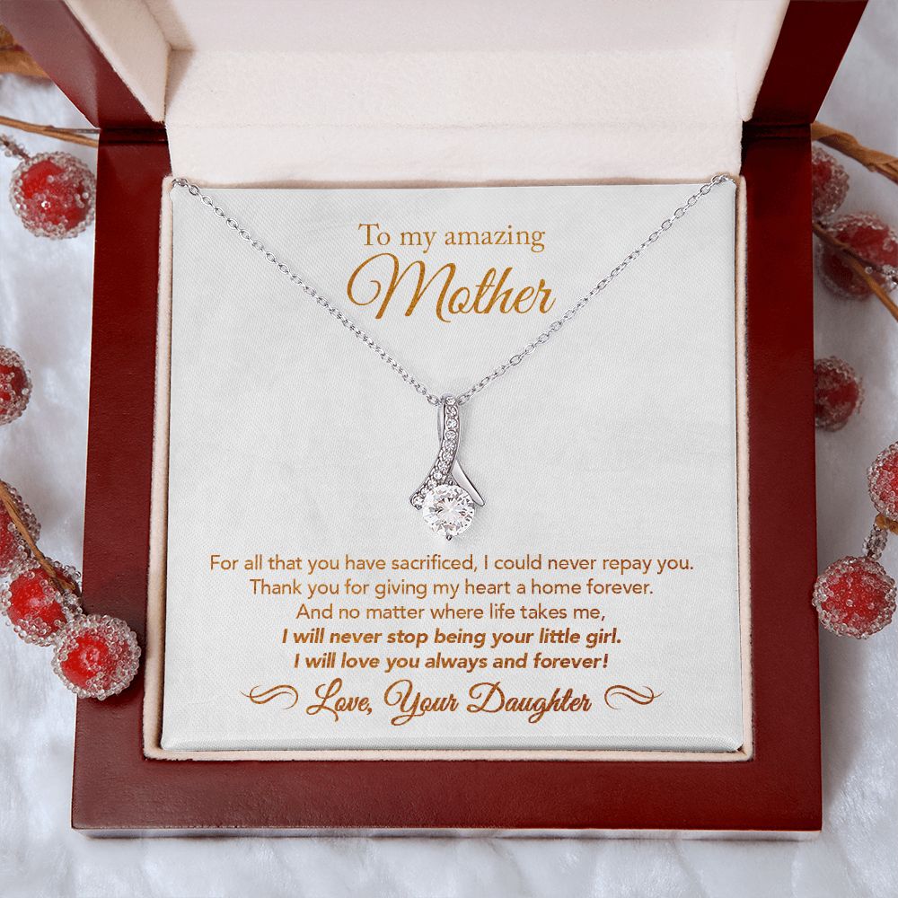 To My Mother Gift Alluring Beauty Necklace Message Card Gift from Daughter to Mom Gift - All You Have Sacrificed - Marble White