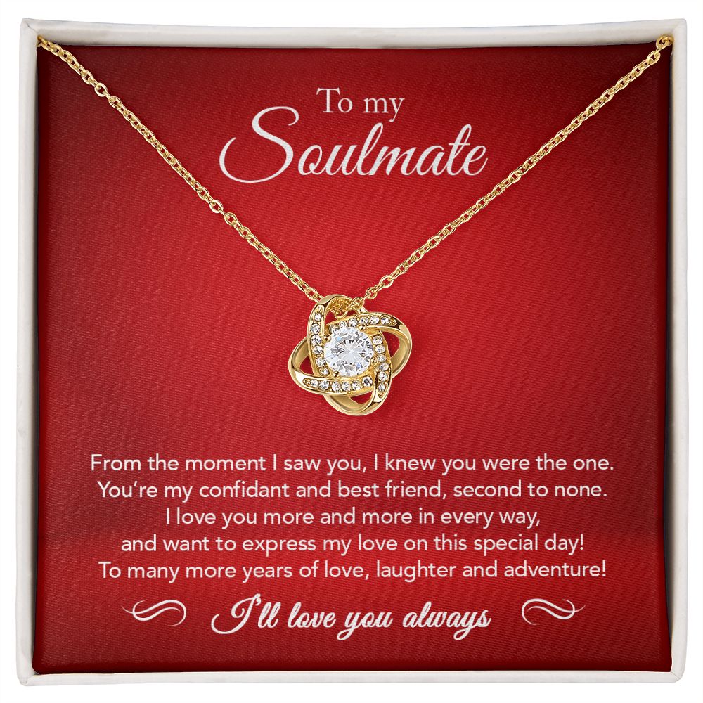 To My Soulmate - Confidant & Best Friend - Love Knot Necklace - Crimson Message Card
