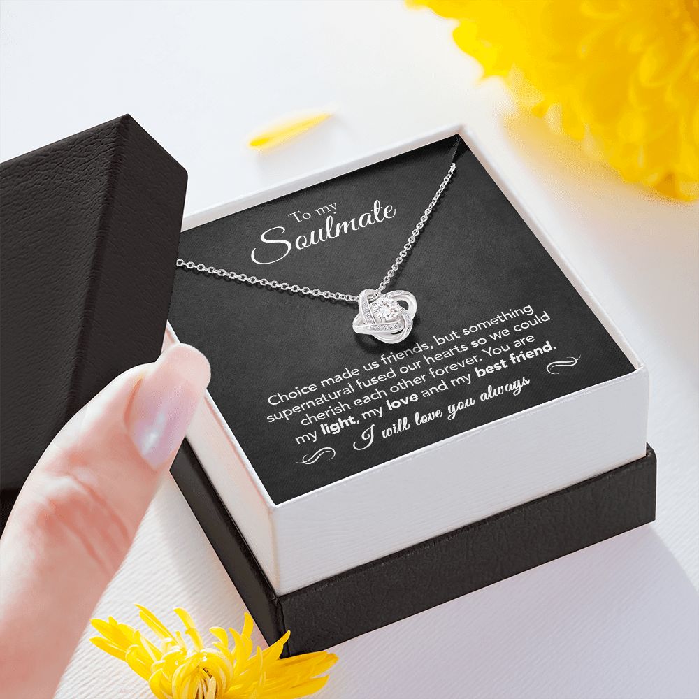 14K White Gold Finish Love Knot Necklace in Two-Toned Gift Box  being opened