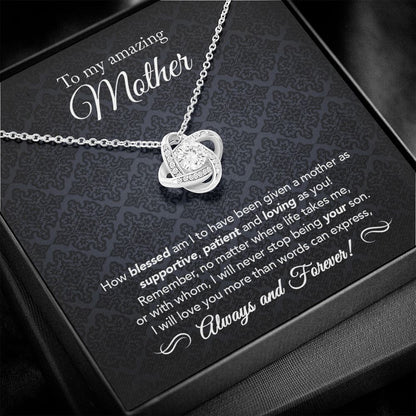 14K White Gold Finish Love Knot Necklace in Two-Toned Gift Box as a gift for Mom from son