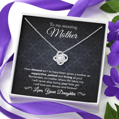 To My Mother Gift Love Knot Necklace Message Card Gift from Daughter to Mom Gift - How Blessed Am I - Midnight Paisley