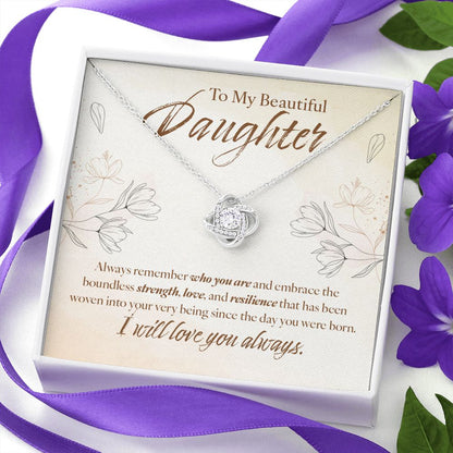 To My Daughter Gift Love Knot Necklace Message Card Gift to Daughter from Mother Gift - Woven - Sandstone