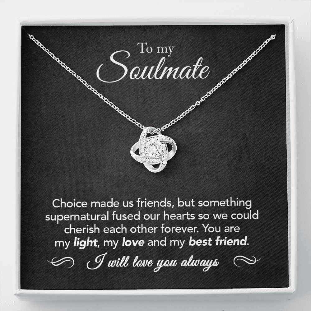 14K White Gold Finish Love Knot Necklace in Two-Toned Gift Box