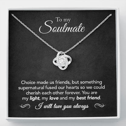 14K White Gold Finish Love Knot Necklace in Two-Toned Gift Box