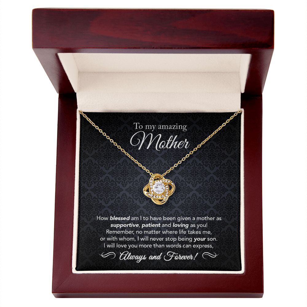 18K Yellow Gold Finish Love Knot Necklace in in Mahogany Style Luxury Box with LED