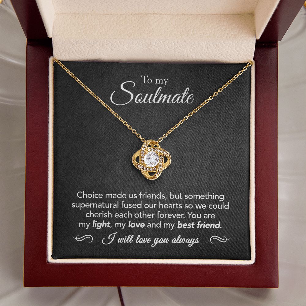 18K Yellow Gold Finish Love Knot Necklace in Mahogany Style Luxury Gift Box with LED