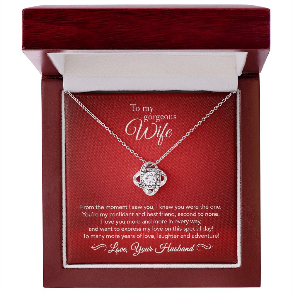 To My Wife - Confidant & Best Friend - Love Knot Necklace - Crimson Message Card