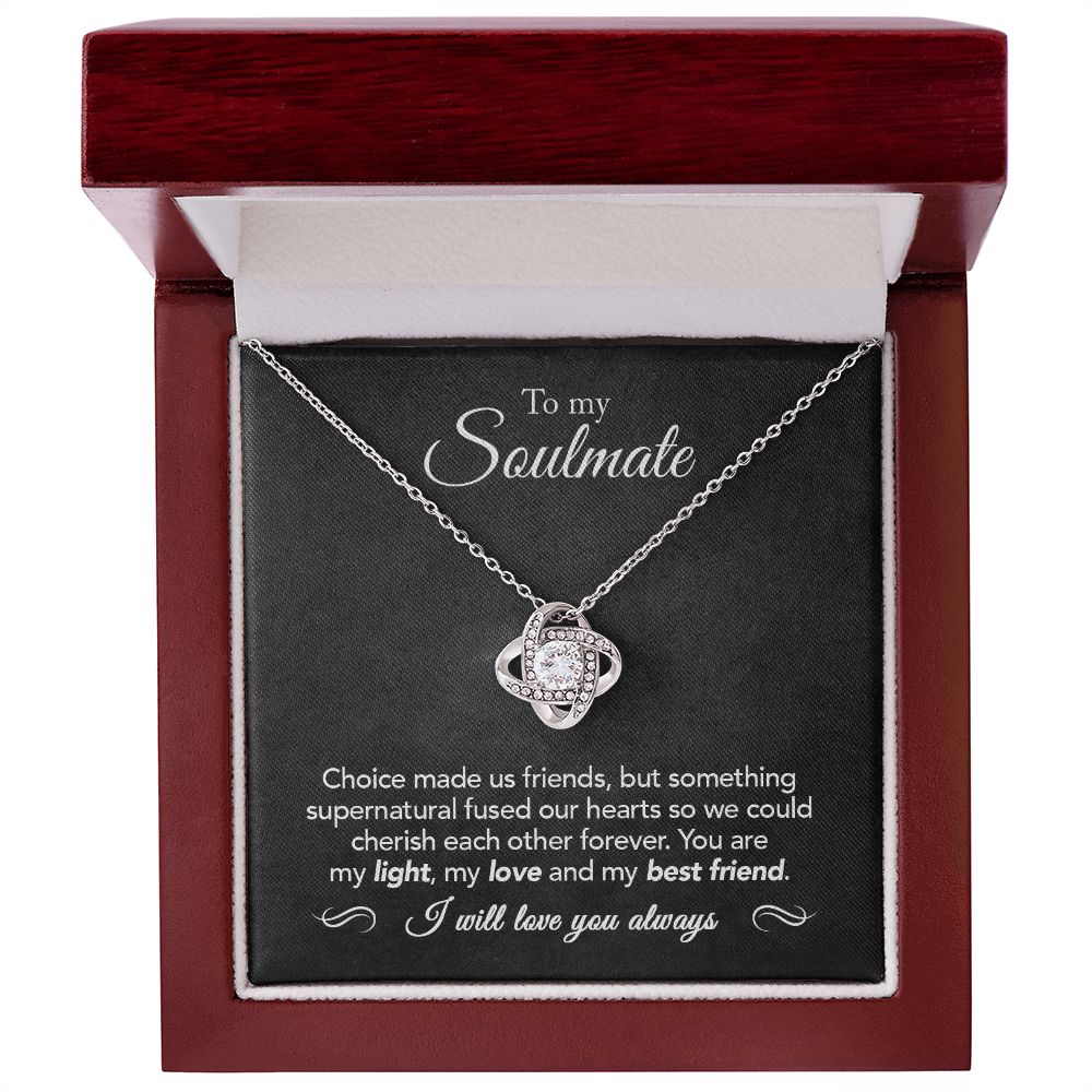 14K White Gold Finish Love Knot Necklace in a Mahogany Style Luxury Gift Box with LED