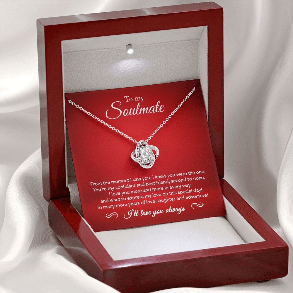 To My Soulmate - Confidant & Best Friend - Love Knot Necklace - Crimson Message Card