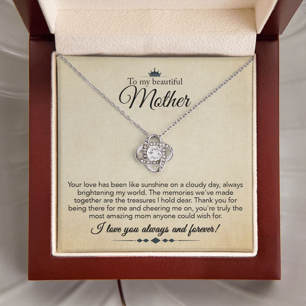 To My Mother Gift Love Knot Necklace Message Card Gift from Daughter or Son to Mom Gift - Your Love Is Like Sunshine - Parchment