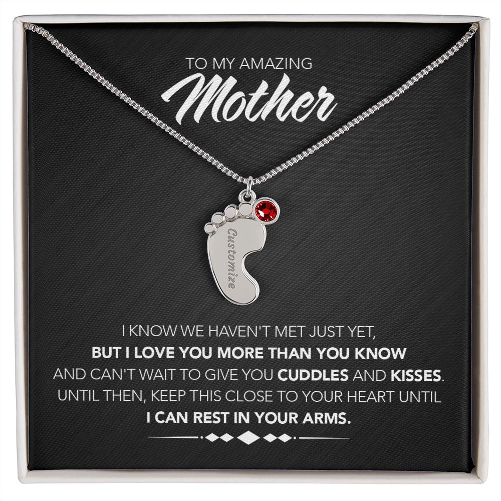 To My Mother - Engraved Baby Feet with Birthstones - Cuddles & Kisses - Midnight Marble