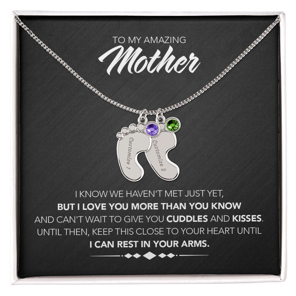 To My Mother - Engraved Baby Feet with Birthstones - Cuddles & Kisses - Midnight Marble