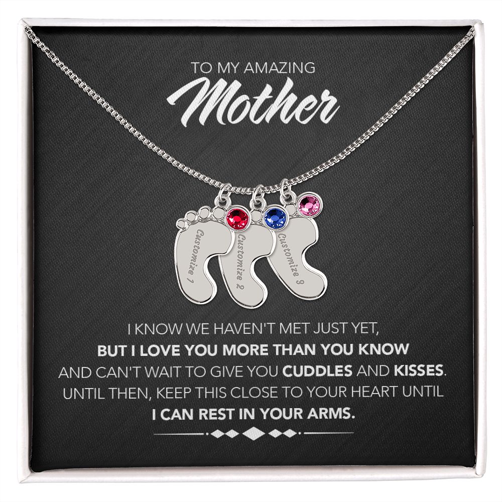 To My Mother - Engraved Baby Feet with Birthstones - Cuddles & Kisses - Midnight Marble