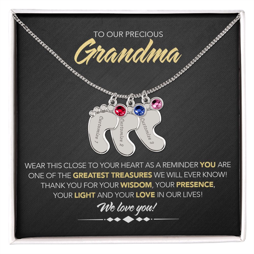 To Our Precious Grandmother - Personalized, Engraved Baby Feet - Greatest Treasure - Midnight Marble