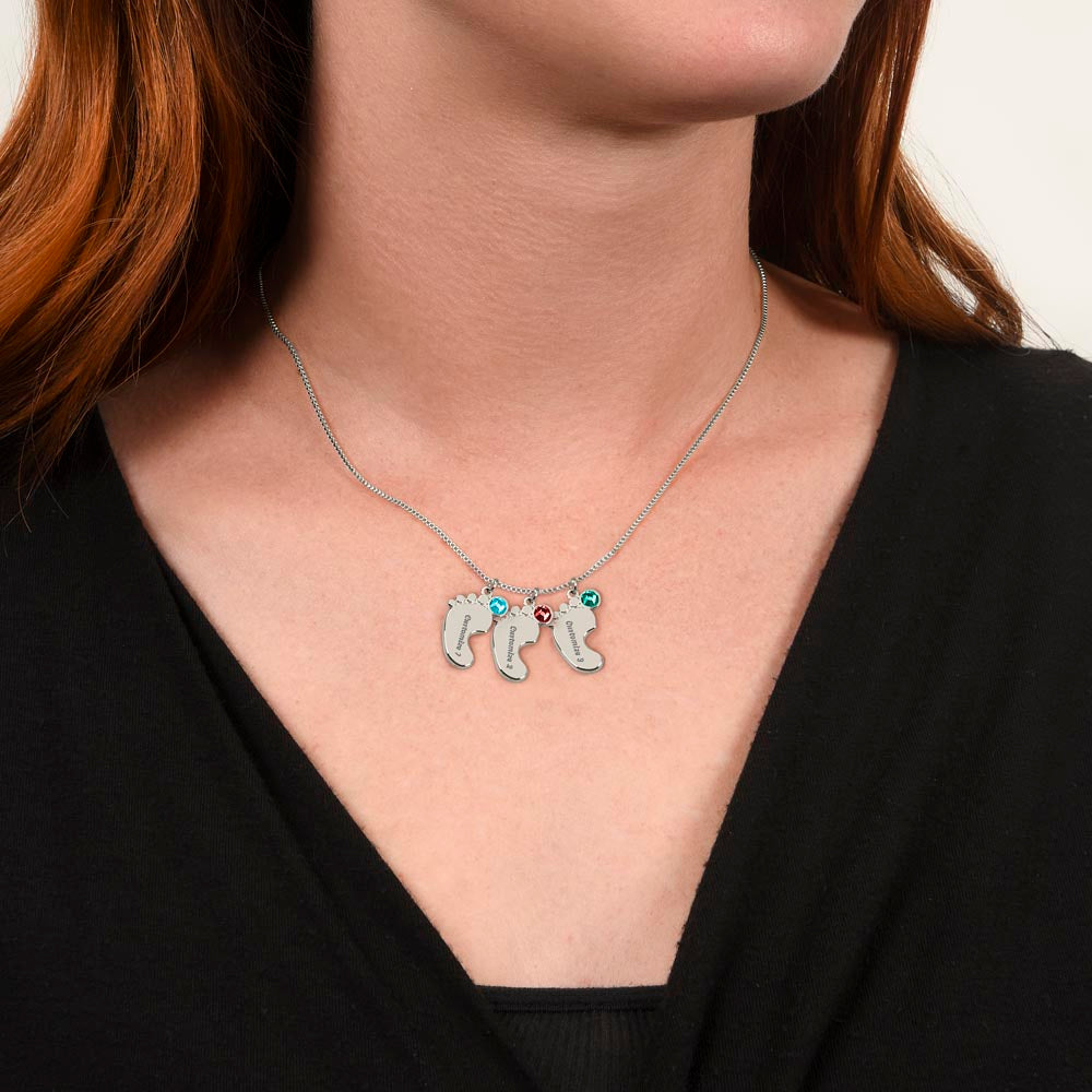 To My Mother - Engraved Baby Feet with Birthstones - Cuddles & Kisses - Midnight Marble