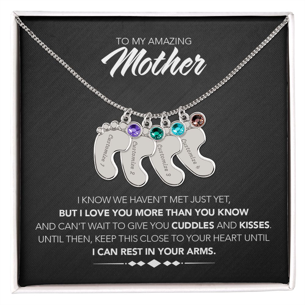 To My Mother - Engraved Baby Feet with Birthstones - Cuddles & Kisses - Midnight Marble