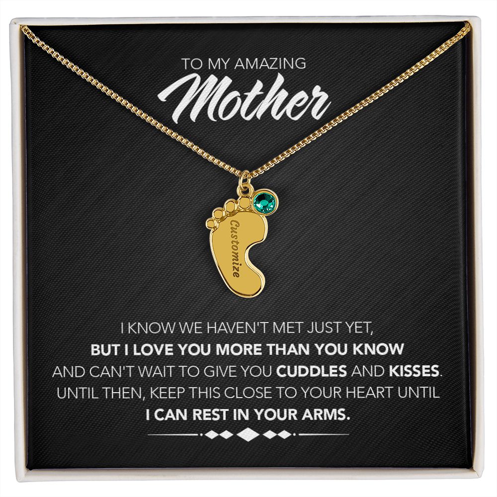 To My Mother - Engraved Baby Feet with Birthstones - Cuddles & Kisses - Midnight Marble
