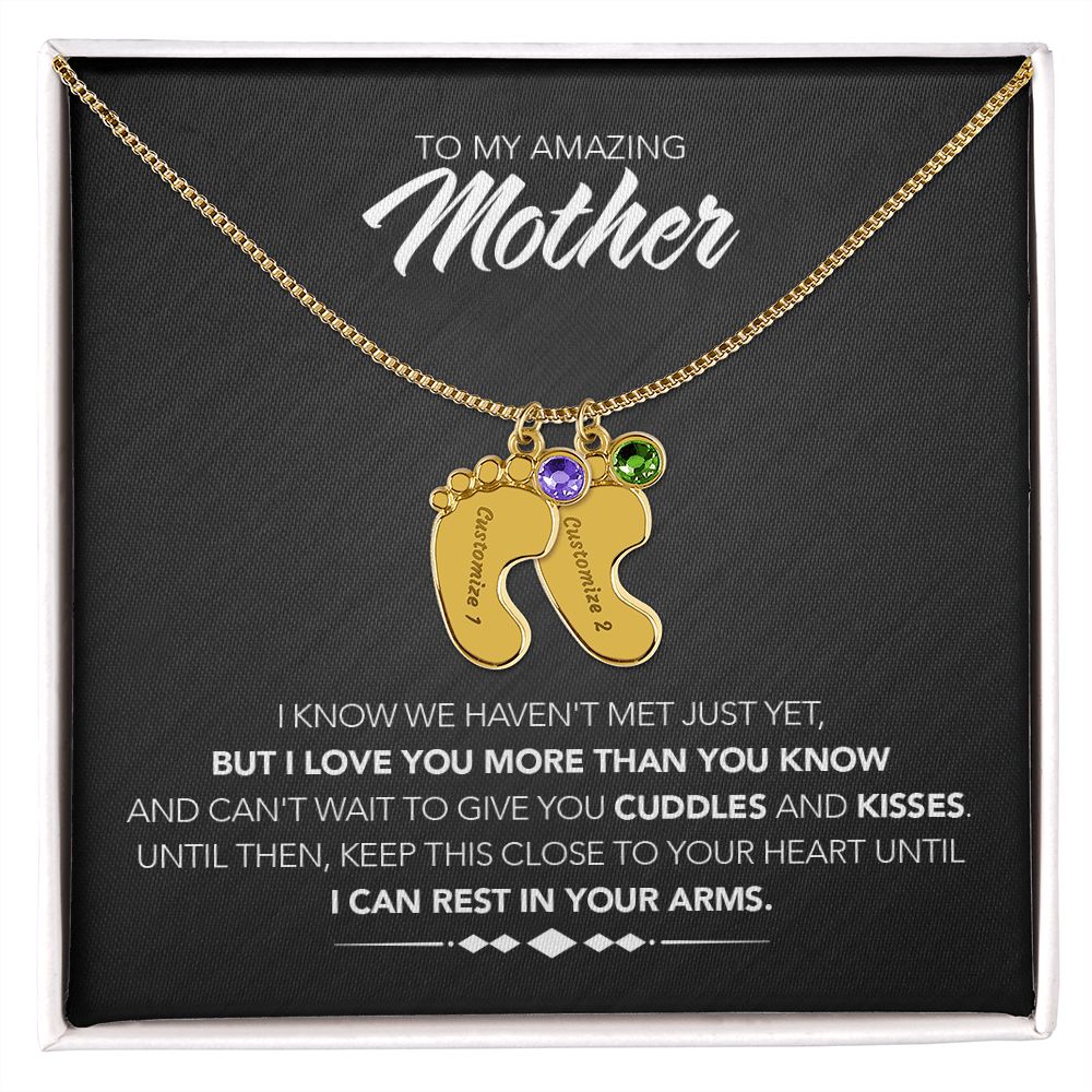 To My Mother - Engraved Baby Feet with Birthstones - Cuddles & Kisses - Midnight Marble
