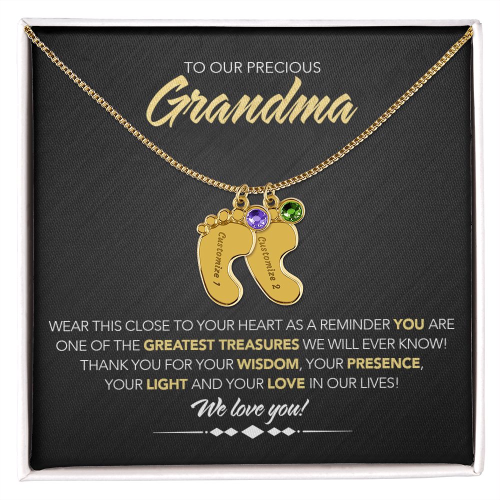 To Our Precious Grandmother - Personalized, Engraved Baby Feet - Greatest Treasure - Midnight Marble