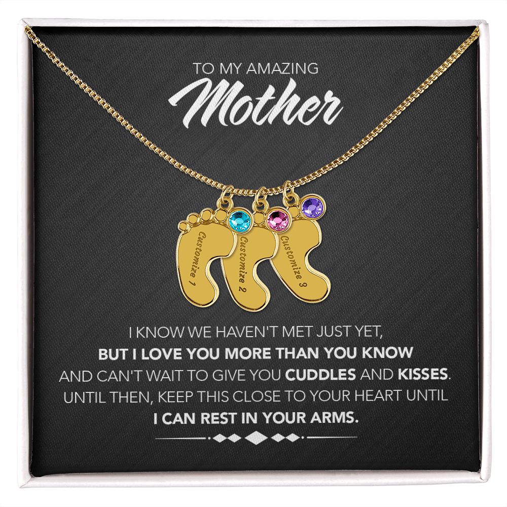 To My Mother - Engraved Baby Feet with Birthstones - Cuddles & Kisses - Midnight Marble