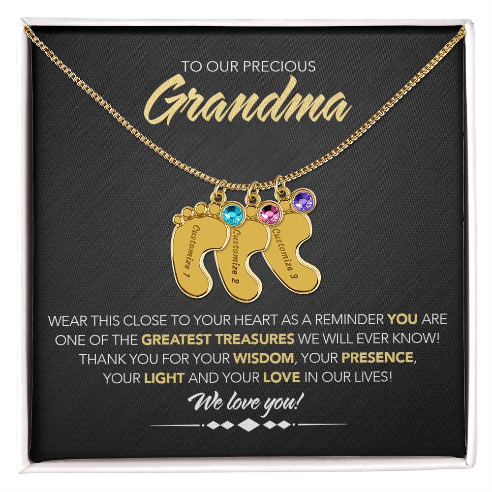 To Our Precious Grandmother - Personalized, Engraved Baby Feet - Greatest Treasure - Midnight Marble