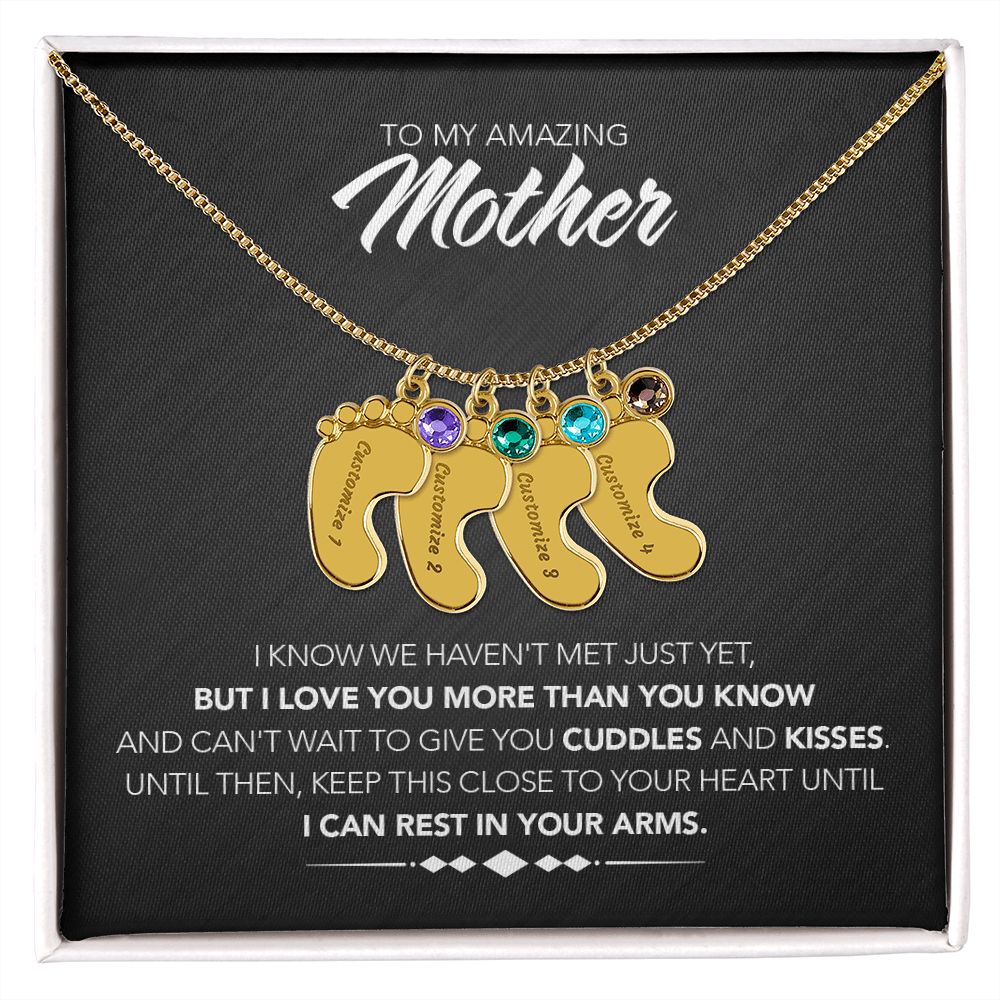 To My Mother - Engraved Baby Feet with Birthstones - Cuddles & Kisses - Midnight Marble