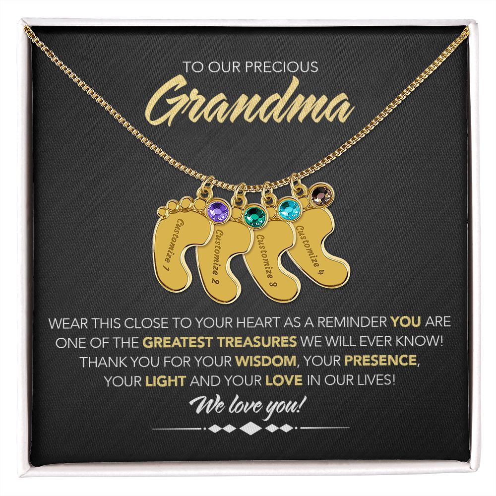 To Our Precious Grandmother - Personalized, Engraved Baby Feet - Greatest Treasure - Midnight Marble
