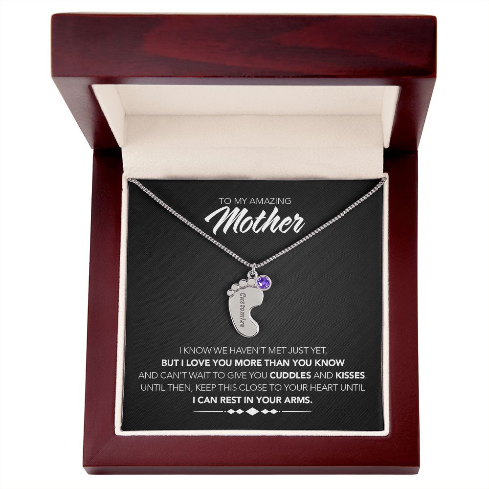 To My Mother - Engraved Baby Feet with Birthstones - Cuddles & Kisses - Midnight Marble