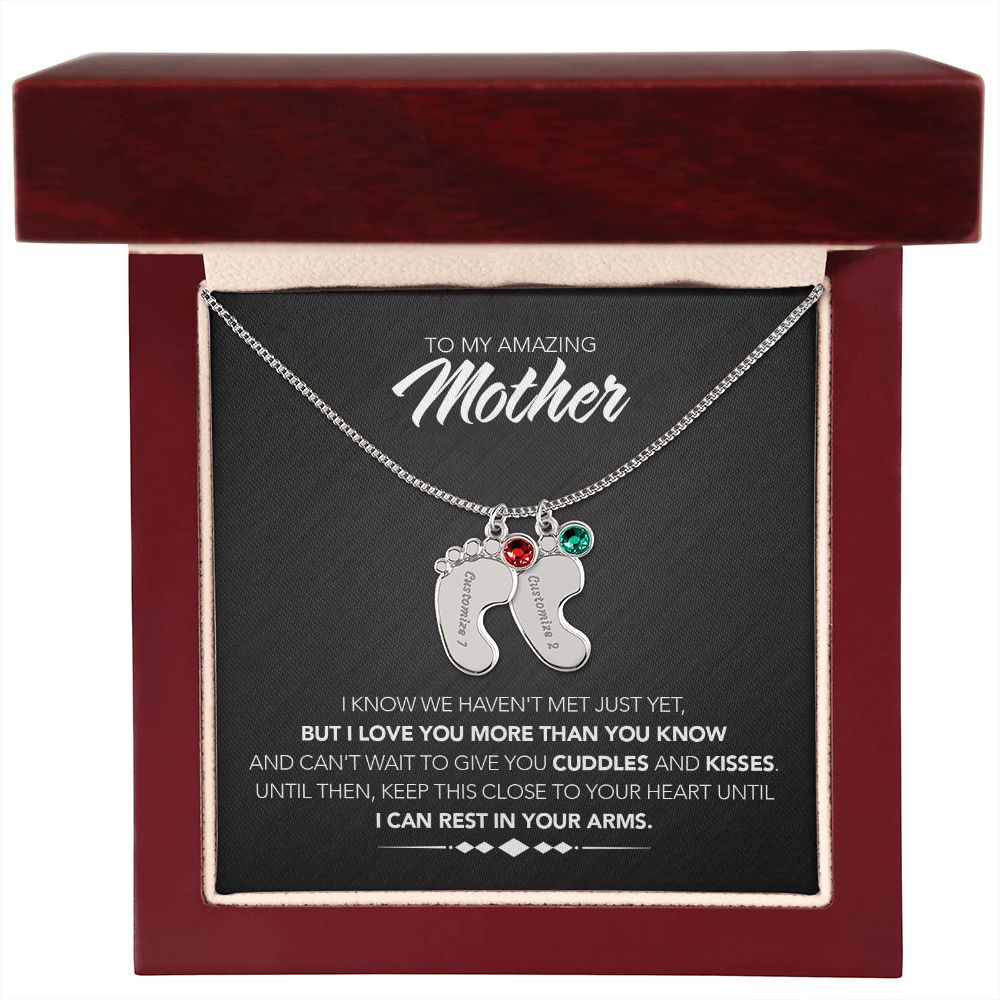 To My Mother - Engraved Baby Feet with Birthstones - Cuddles & Kisses - Midnight Marble