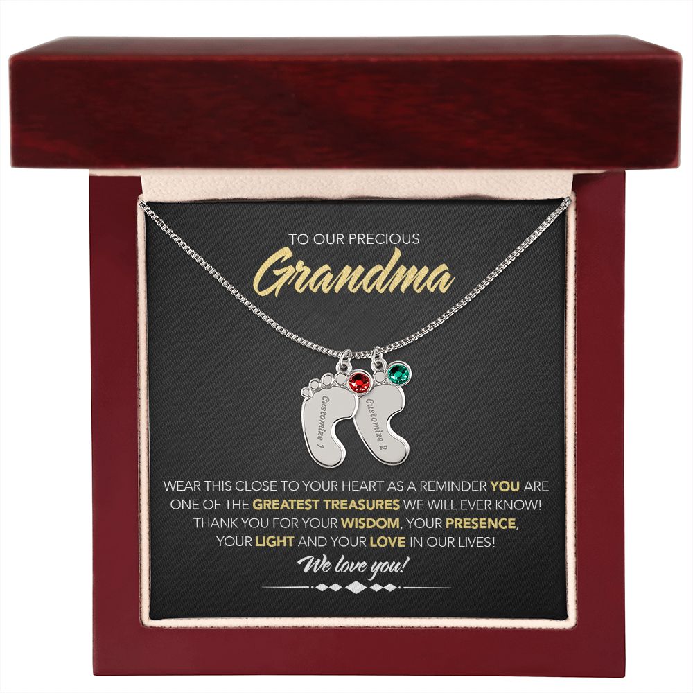 To Our Precious Grandmother - Personalized, Engraved Baby Feet - Greatest Treasure - Midnight Marble