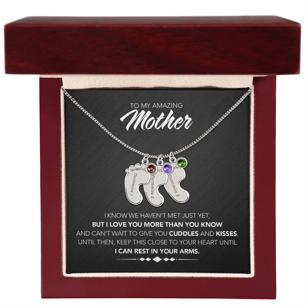 To My Mother - Engraved Baby Feet with Birthstones - Cuddles & Kisses - Midnight Marble