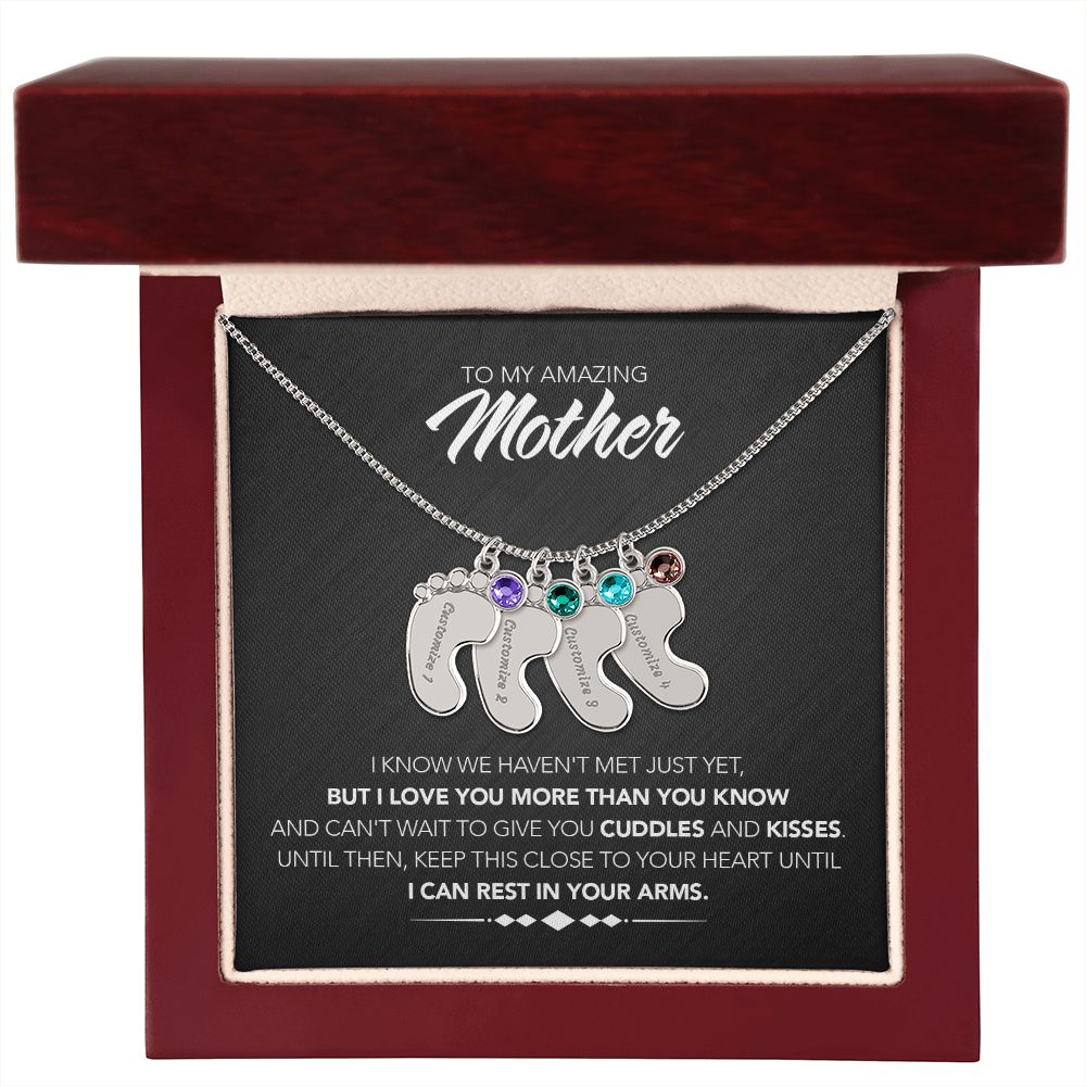To My Mother - Engraved Baby Feet with Birthstones - Cuddles & Kisses - Midnight Marble