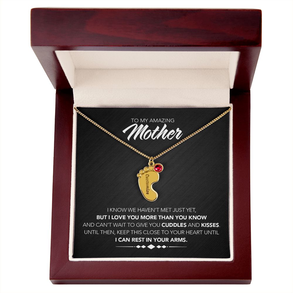 To My Mother - Engraved Baby Feet with Birthstones - Cuddles & Kisses - Midnight Marble