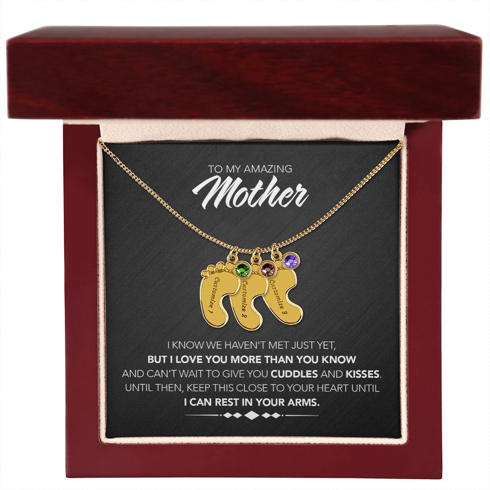 To My Mother - Engraved Baby Feet with Birthstones - Cuddles & Kisses - Midnight Marble