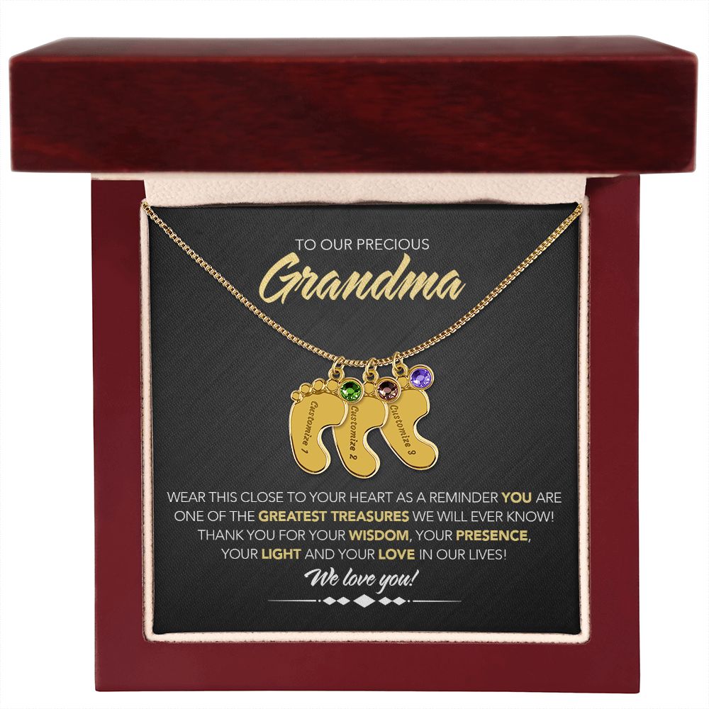 To Our Precious Grandmother - Personalized, Engraved Baby Feet - Greatest Treasure - Midnight Marble