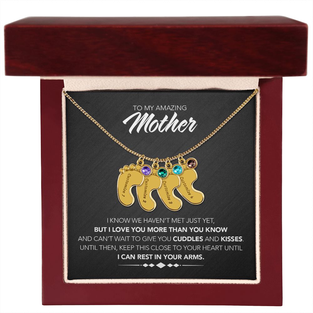 To My Mother - Engraved Baby Feet with Birthstones - Cuddles & Kisses - Midnight Marble