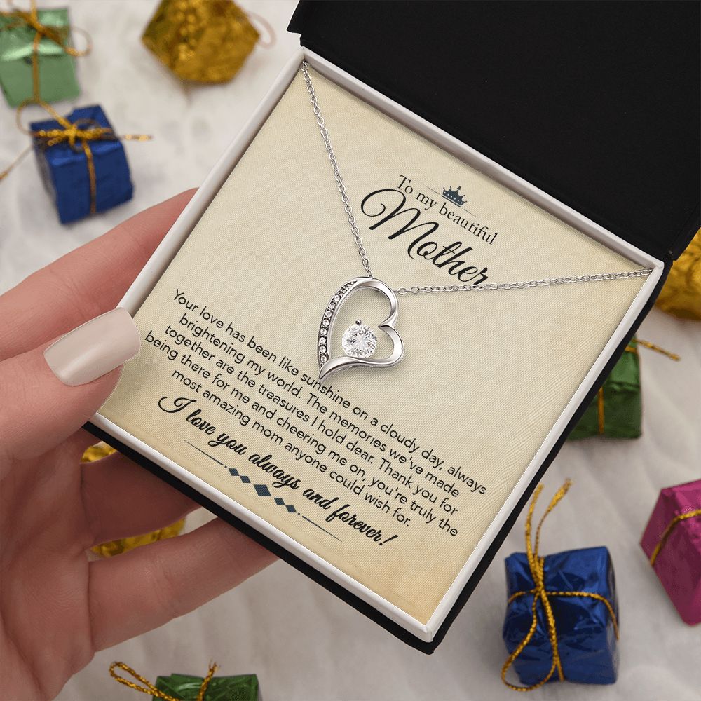To My Mother Gift Forever Love Necklace Message Card Gift from Daughter or Son to Mom Gift - Your Love Is Like Sunshine - Parchment