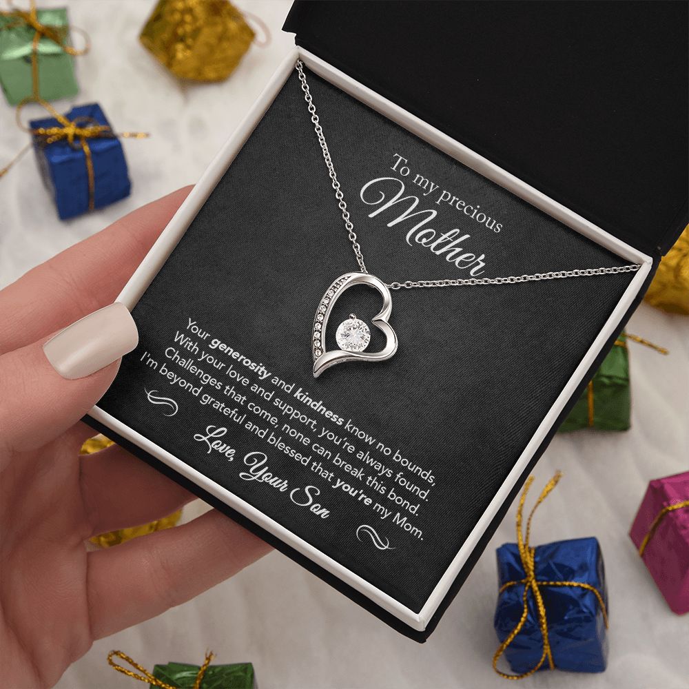 To My Mother - Not Easily Broken - Forever Love Necklace - Black Message Card