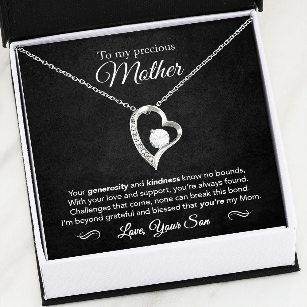 To My Mother - Not Easily Broken - Forever Love Necklace - Black Message Card