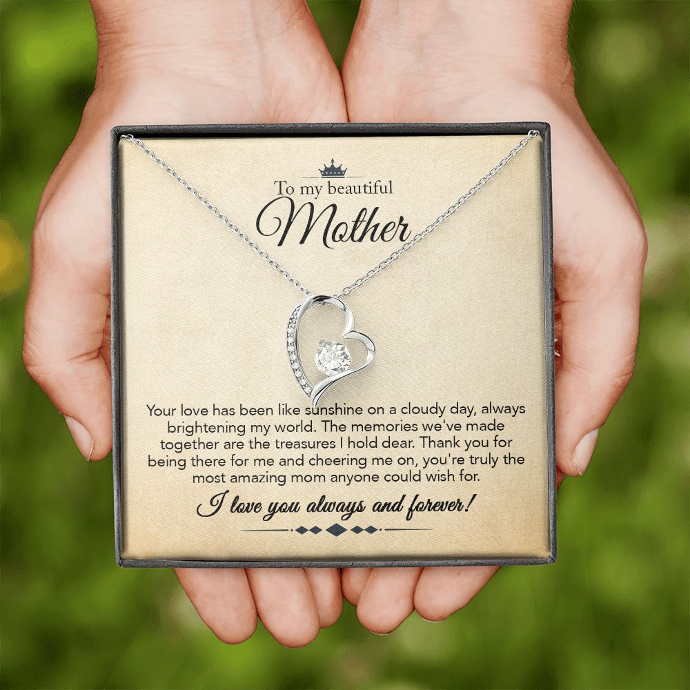 To My Mother Gift Forever Love Necklace Message Card Gift from Daughter or Son to Mom Gift - Your Love Is Like Sunshine - Parchment